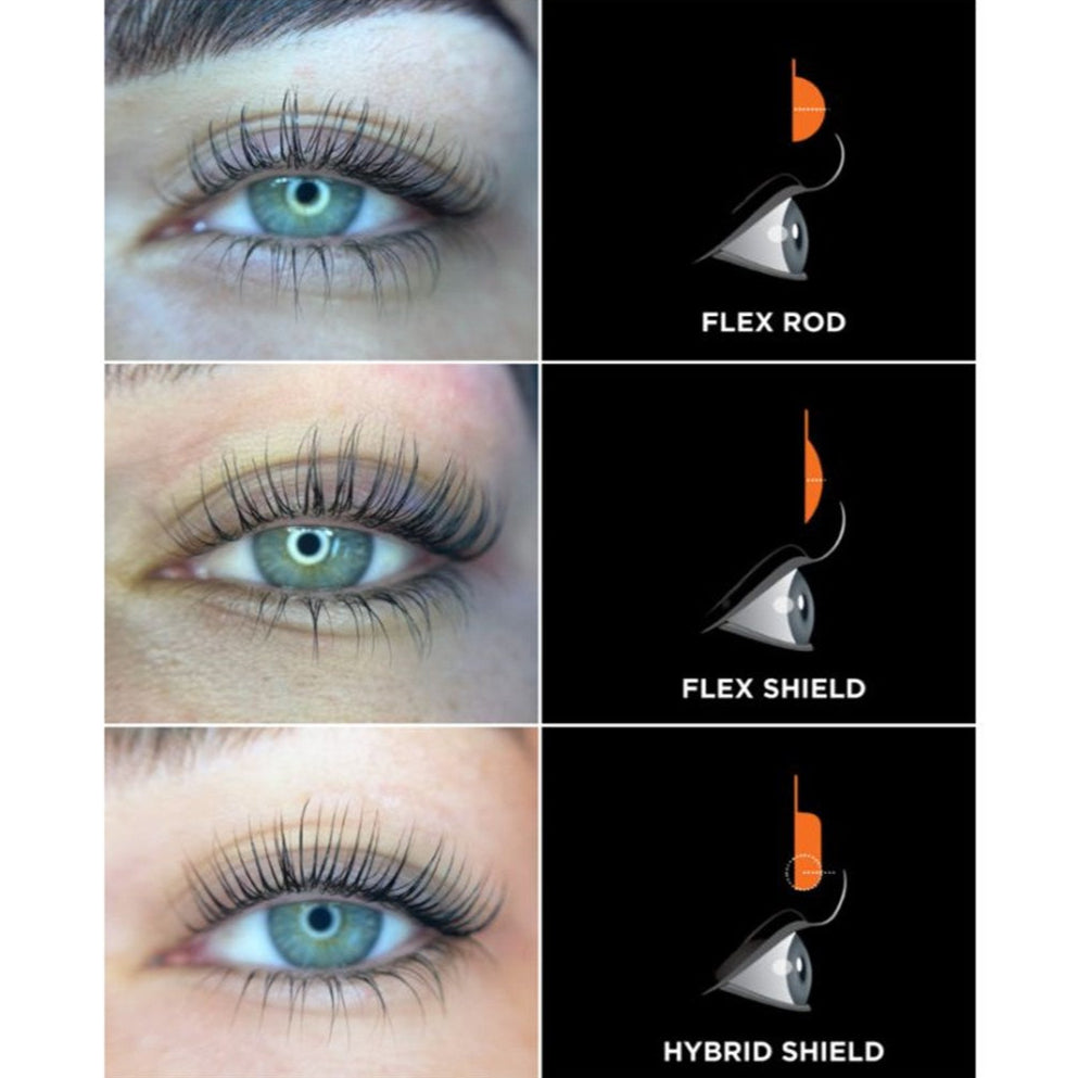 Comparison of lash lifts with Elleebana flex rod, flex shield, and flex hybrid shield